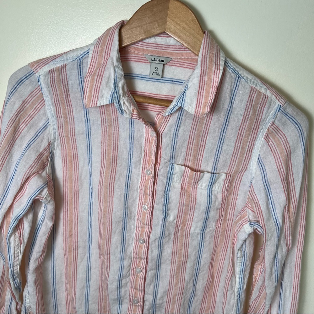 L.L. Bean Striped 100% Linen Button Down Long Sleeve Shirt Size XS (P) Coastal - Picture 2 of 10